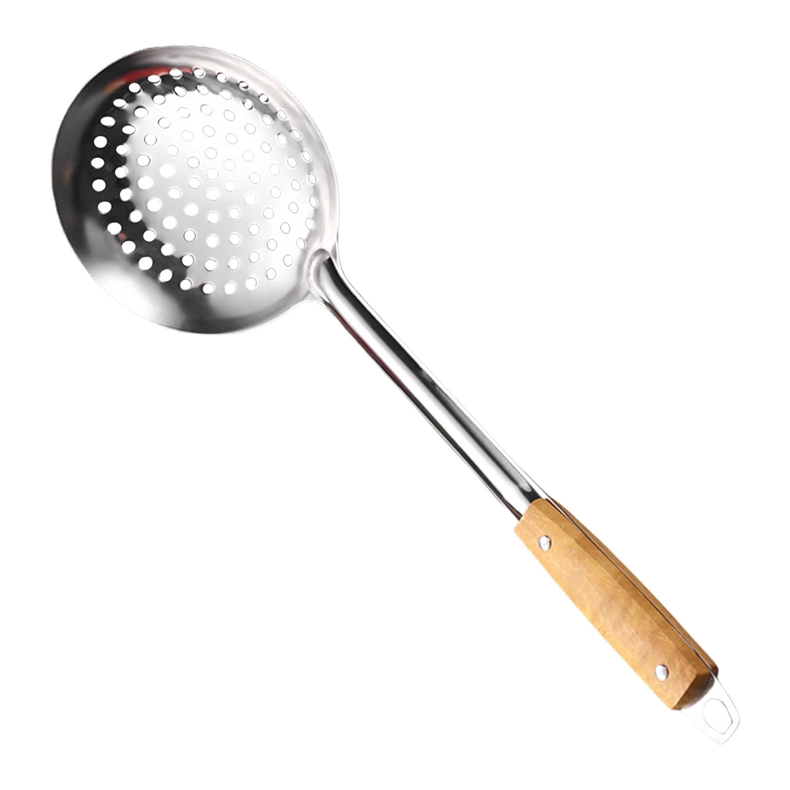 Elnwnnkc Multicolor 201Stainless Steel Skimmer Long Handle Strainer Spoon Cooking Utensils Wood Handle Skimmer Cooking Lover Wood Strainer