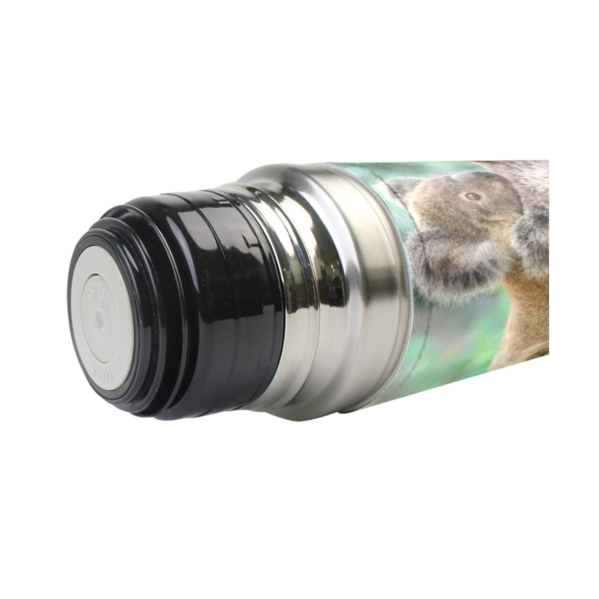 Taza de viaje aislada al vacío de acero inoxidable con doble pared a prueba de fugas, botellas de koala con estampado personalizado impreso en piel auténtica, termo de 500 ml