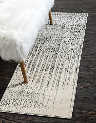 Unique Loom Del Mar Collection Area Rug - Jennifer (2' 7" x 10' Runner, Gray/ Black)
