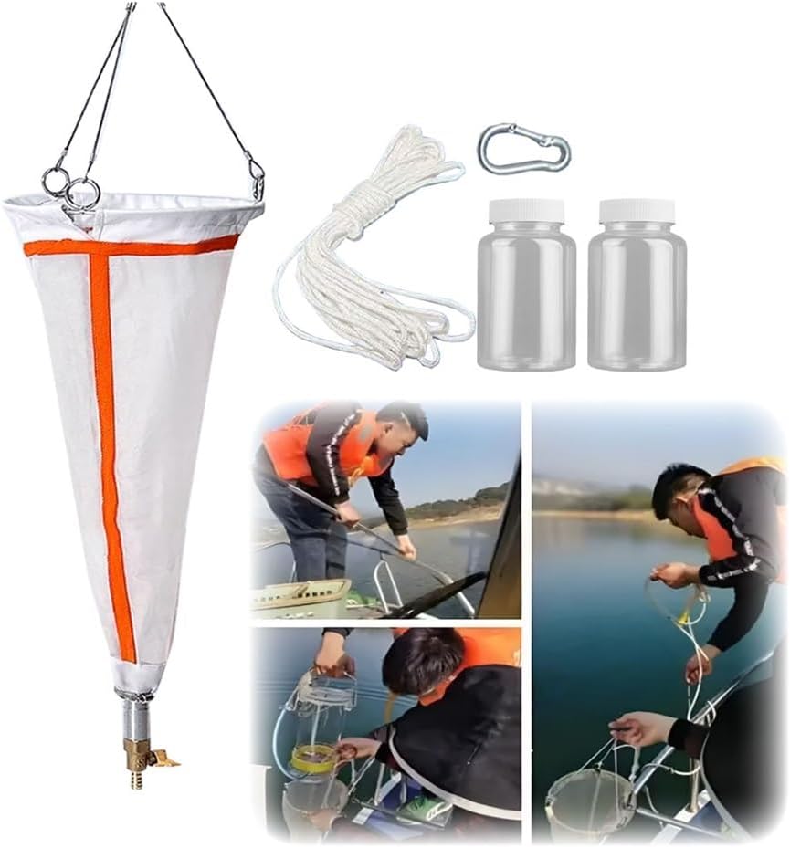 Research Grade Plankton Net for Aquarium - 112/64 μm Nylon Tow Net with Rope & 2 PE Bottles for Phytoplankton & Zooplankton in Freshwater & Marine Environments