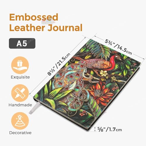 Image of Alokik 3D Peacock DND Vintage Leather Journal Writing Notebook with 200 Page A5 Journal Diary,Antique Handmade Leather Diary,Travel Diary&Notebook to Write in,Diary Gift for Men Women