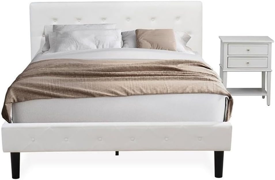 East West Furniture NL19Q-1VL14 2 Piece Bedroom Set - Button Tufted Queen Size Bed - Linen white Velvet Fabric Upholstered Headboard and an Urban Gray Finish Nightstand