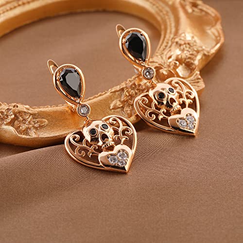 Papasgix Gold Huggies Hoop Earrings For Women 14K Gold Plated Heart Skull Dangle Hoops Earrings Hypoallergenic Lightweight Drop Hoop Earrings For Girls Jewelry Gifts #TOP3