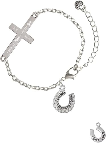 Miniatura 2 de Delight Jewelry Pulsera de herradura de cristal transparente con cuentas doradas, con texto en inglés "Good Luck I Have Plans for You", pulsera con