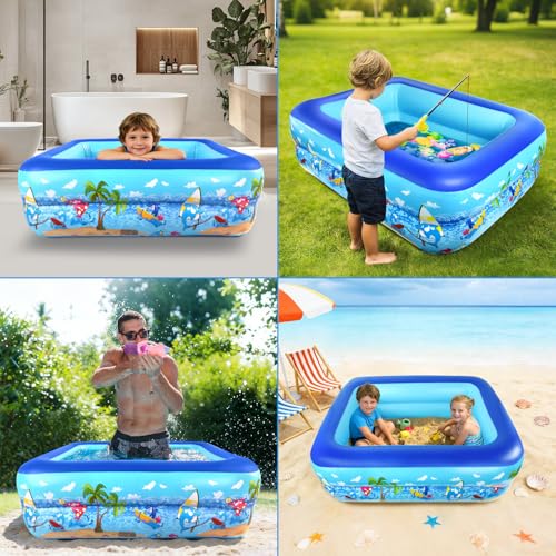 Miniatura 6 de Piscina Hinchable Infantil 120 X 87 X 35 Cm Piscina Pequeña Terraza Espesado 2 Anillos Piscinas Hinchables Rectangular Piscinas Inflable Pool Para Jardín Externo