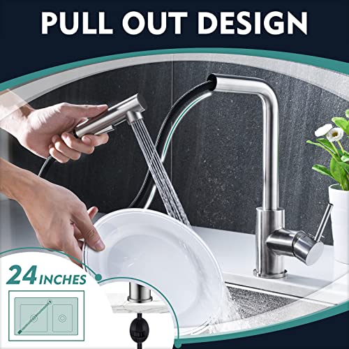 Crea Brushed Nickel Kitchen Sink Faucets With Pull-Out Sprayer Stainless Steel,Modern Single Handle Bathroom Hot And Cold Prep Faucet,Pull Down Spray Small Faucet For Rv Camper Outdoor Restroom #TOP2