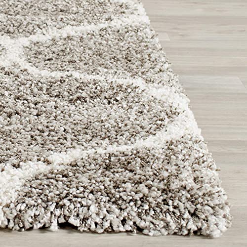 Image of Moroccan Design Microfiber Hand Woven Shaggy Carpet Collection with 2 inch Pile Height Carpet for Living Room Size 8x11 feet coular Lgrey /Ivory