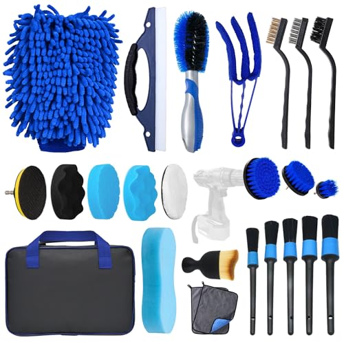 Pamatio Car Cleaning Kit 24pcs, Car Washing Kit Interior & Exterior With Bag, Car Detailing Kit for Car Motorcycle Bike Cleaning Interior, Exterior, Wheels, Dashboard, Vents, Car Care Gift Set