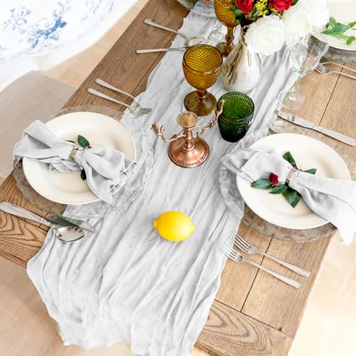 BOUBONI BOUBONI 2 Stück Seihtuch Tischläufer 90x300cm Boho-Gaze Käsetuch Tischläufer für Hochzeit Dekoration Geburtstag Party Babyparty Tischdekoration (Weißer) - Zusatzansicht 4 | Tischdekoration