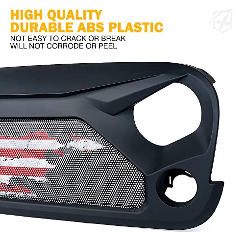 Xprite Matte Black Front Grill Gladiator Vader Grille With Us Flag Steel Mesh Compatible With 2007-2018 Jeep Rubicon Sahara Sport Jk Jku #TOP2