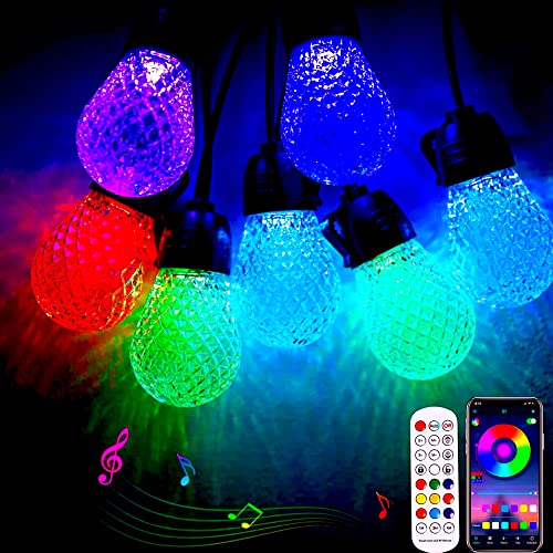String Lights for Outside 49ft, Christmas Decorations Lights Outdoor, OuZong Outdoor Waterproof Shatterproof, Patio Lights String App and Remote Control Color Changing, Balcony, Party Lights