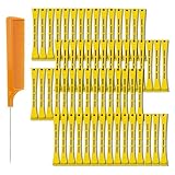 60 Pieces Hair Perm Pods Plastic Perming Rods Cold Wave Rods Curlers Hair Rollers with 1 Pieces Steel Pintail for Hairdressing Styling(Yellow, 0.7 cm/0.28 Inch)