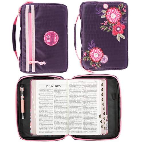 Christian Art Gifts Fashion Nylon Bible Cover for Girls: God's Princess Inspirational Scripture for Children, Cute Sturdy Easy Carry Zipper Book Case, Pen Loops, Pockets, Pink & Purple Floral, Large by Christian Art Gifts - Image 2