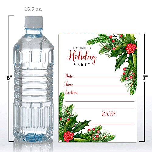 Watercolor Holly And Pine Holiday Party Invitations, 20 5"X7" Fill In Cards With Twenty White Envelopes By Amandacreation #TOP3