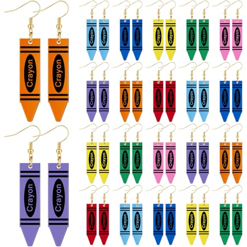 Nosiny 16 Pairs Halloween Crayon Earrings for Women Teachers Appreciation Gifts Crayon Jewelry Gifts for Teachers Gift Women Acrylic Drop and Dangle Earrings for Creative Jewelry