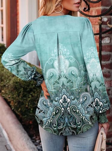BETTE BOUTIK Long Sleeve Shirts for Women Fall Tops Dressy Blouses Pleated V Neck Tunic Tops for Leggings S-3XL