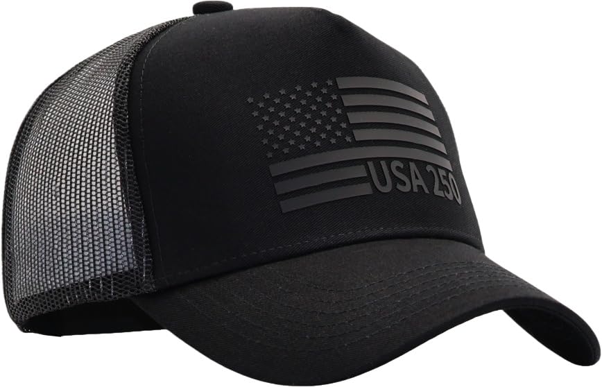 Image of USA Flag Snapback Hat Fits One Size&XXL /3XL - Mens Mesh Trucker Ball Hats - US 250th Anniversary Veterans Memorial Day Gifts