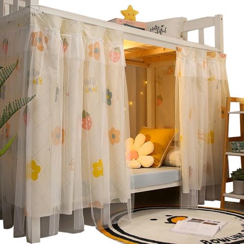 ITODA Dorm Bottom Bunk Bed Curtains Drapes with Lace Privacy Blackout Dustproof Single Sleeper Bed Canopy Breathable Shading Bedding Junior Students College Home Drapery - 1 PCS