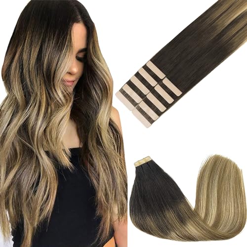 GOO GOO Tape in Hair Extensions human hair, tape Hair Extensions, 14inch 25g 10pcs, Human Hair Extensions, 2/6/18 Dark Brown Ombre