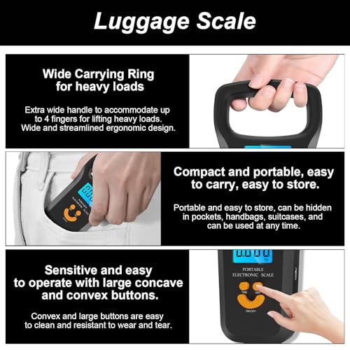 Digital Suitcase Scale, Luggage Scale(50kg Capacity), Portable Suitcase Weighing Scale, Luggage Weighing Scales with Extra Wide Handle, 4 Unit Conversions, LCD Display With 2 Batteries Charging Cable - Image 4