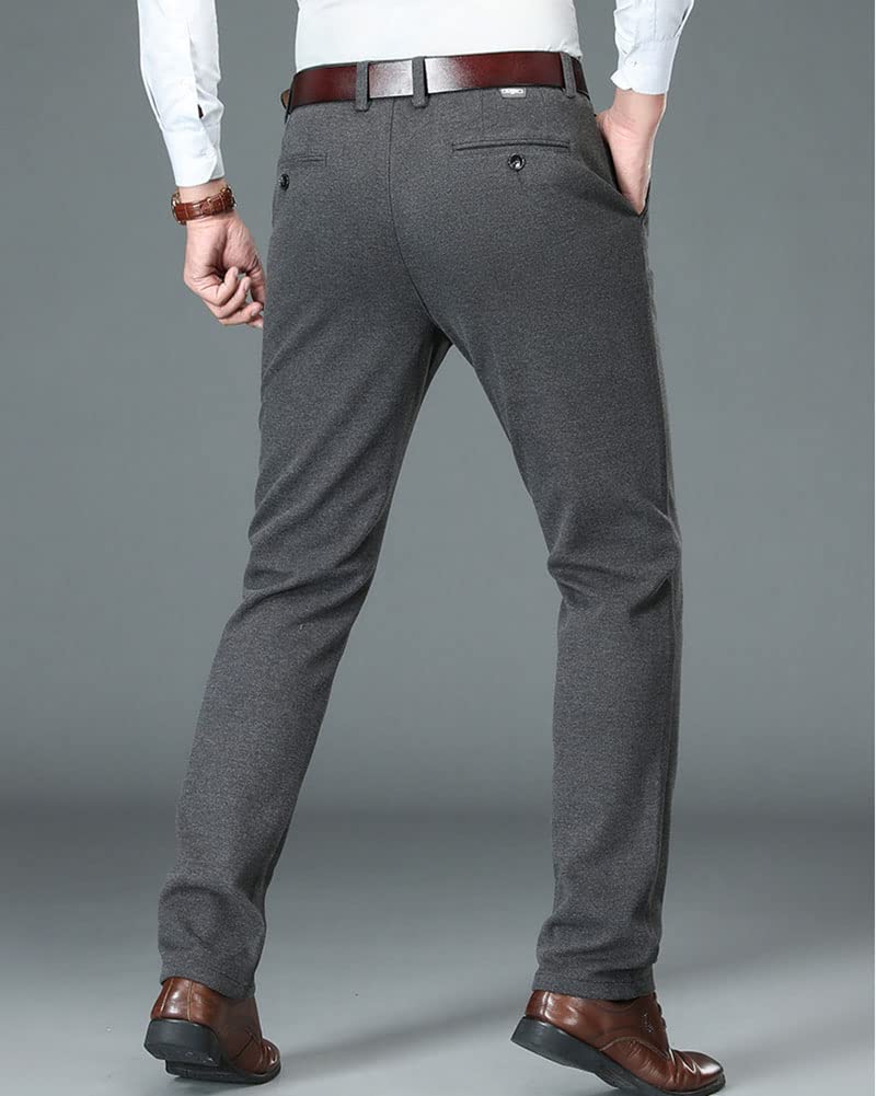 DAIHAN Chino Pantalon para Hombre Casuales Elástica Mezcla de Lana Pantalón Largo Térmicos Pantalones de Traje Pantalones Rectos Pantalones de Invierno