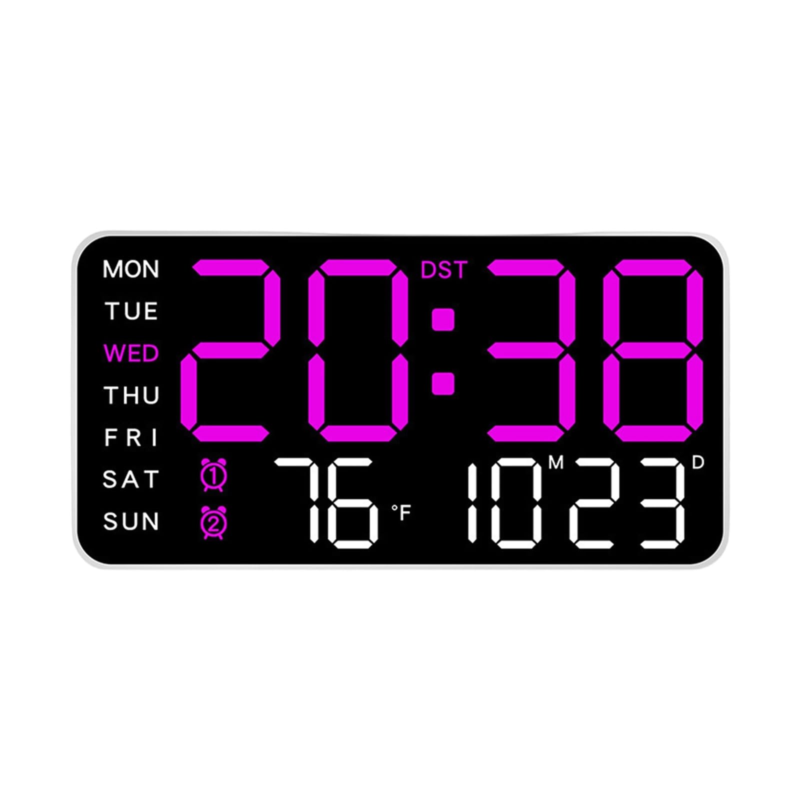 HDOYTXXM Contemporary Electronic Wall Clock with LED Screen Time Date Temperature 2 Alarm 12/24 Hour Format Adjustable Brightness Bedsides Clock