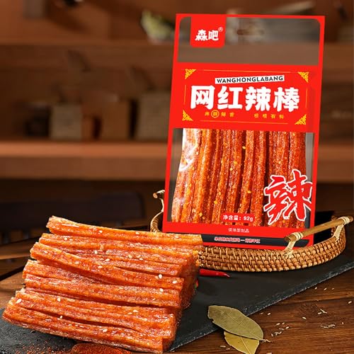 Latiao,Chinesische Snacks,Würzig Gewürzte Snackswürzige Streifen,Würzig Gewürzte Snacks,Snacks für Partys,Duftendes scharf, Individuelles Paket (92g×4Packungen)