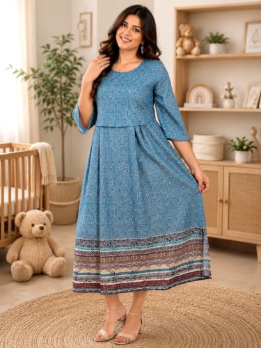 Image of RITIJYA Zipless Feeding Kurta Dress for Women | Maternity Nursing Kurti, No-Zip Easy Access | Extra Pleats Pre to Post Pregnancy | Quick-Dry Fabric | S-4XL
