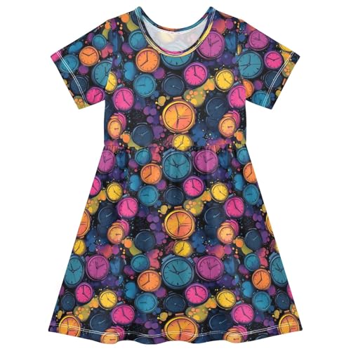 senya Summer Girl Dresses Colorful Alarm Clock Toddler Short Sleeve A-line Dress Casual Sundress