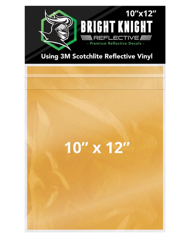 Image of Bright Knight Decals Gold 3M Reflective Tape - 10x12 Flat Sheet Vinyl Motorcycle Helmet Stickers, Waterproof Safety Vinyl Wrap, Reflective Stickers for Helmet, Hard Hats, Cars, Bikes & Rims