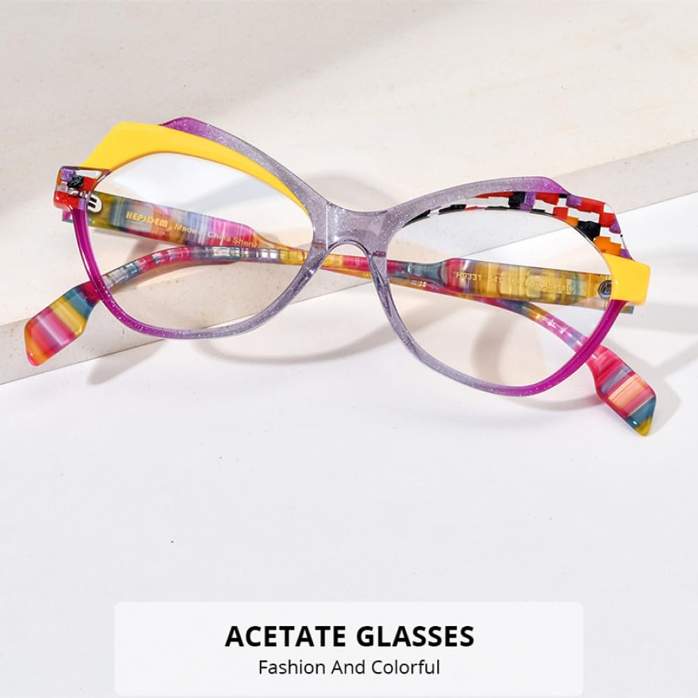 MUTYNE Mehrfarbige Acetat-Brillengestelle für Damen, Cat-Eye-Brillen, trendige Brillen