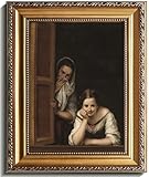 uniro Vintage Gold Framed Wall Art, Vintage Woman Portrait Canvas Art Prints Painting, Antique Two Women at...