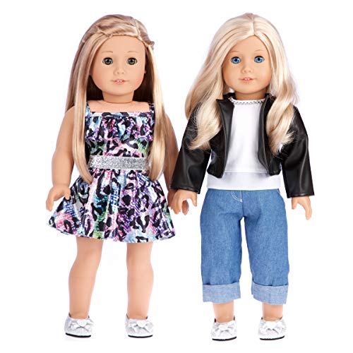 Ultimate Play Set - Clothes Fits 18 Inch American Girl Doll - 6 Piece - Mix and Match Outfits with Shoes - Swim Suit, Skirt, Blouse, Pants, Leather Jacket and Shoes. (Dolls Not Included)