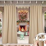 NICETOWN Outdoor Curtain Waterproof for Patio Clearance, Room Darkening Sticky Tab Top Thick Light...