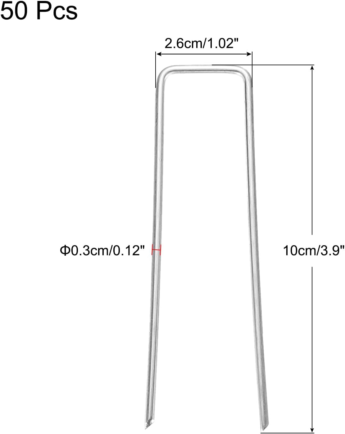 PATIKIL Garden Stakes Pins U Shape 4 Inch, 11 Gauge Galvanized Landscape Staples Lawn Pegs for Ground Cover Weed Barrier Fabric, Silver Tone Pack of 50