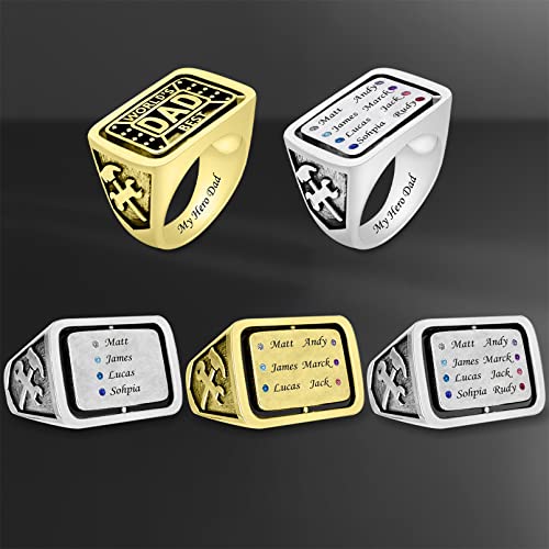 Yitub Custom World's Best Dad Ring With 1-8 Names Birthstones Personalized Mens Family Ring For Dad Champion Ring For Fathers Day Birthday Anniversary Christmas (4 Names & 4 Stones) #TOP6