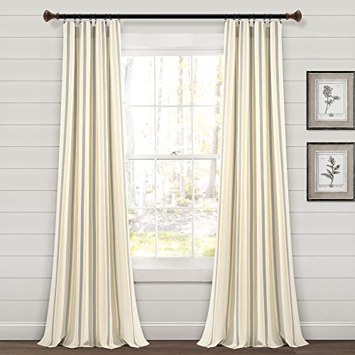 Lush Decor Farmhouse Stripe Yarn Dyed Cotton Window Curtain Panels Yellow/Gray 42X84 Set, Yellow & Gray, W 42" x L 84" (2 Panels)