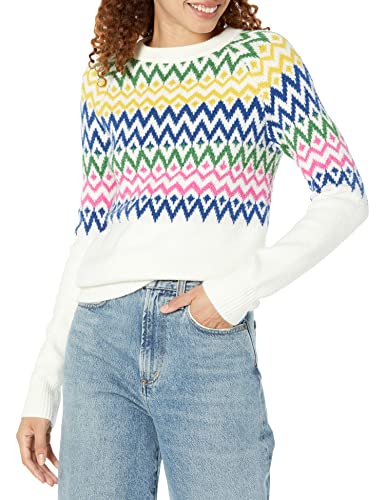 Amazon Essentials Damen Soft-Touch-Pullover mit Rundhalsausschnitt, Weiß Winter Fairisle, XL