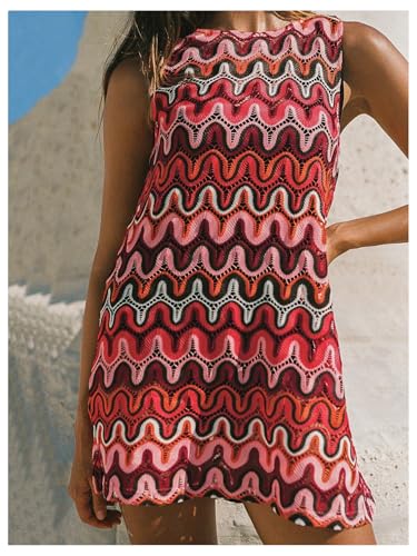 GORGLITTER Women's Color Block Sleeveless Bodycon Mini Dress Crew Neck Boho Summer Casual Going Out Tank Sundresses3