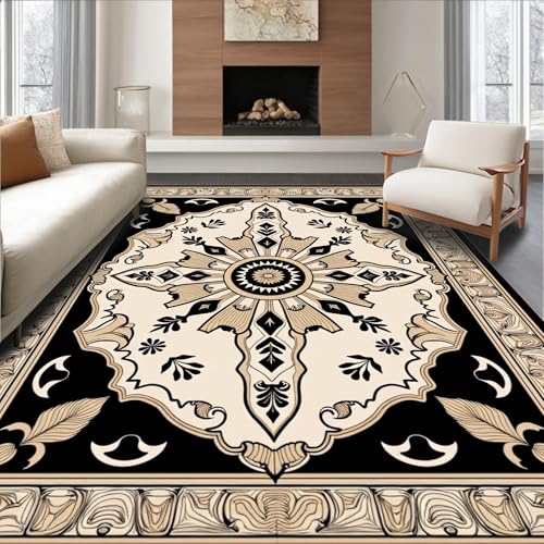 ODIKA Flatwoven High Traffic Area Rug 4x6, Eclectic Taupe Medallion