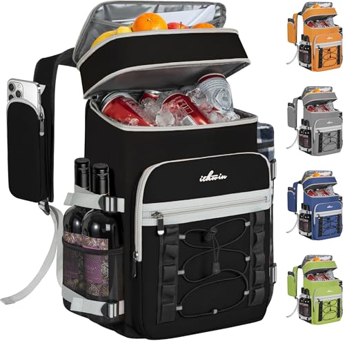 Image of Cooler Backpack, 40 Cans Insulated Lunch Backpack Picnic Backpack for Men&Women, Durable Cooler Bag with 2 Leak Proof Compartments for Picnic, BBQ Camping, Lunch, Beach, Hiking, Black
