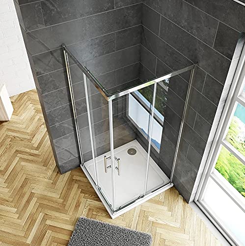Cabine de douche 80x80x185cm en 6mm verre anticalcaire porte de douche coulissante l'accès d'angle sans receveur