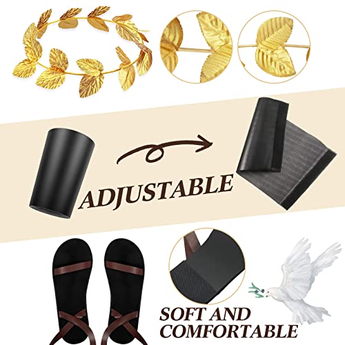 SATINIOR 3 PCS Halloween Men's Toga Roman Sandals Accessory Gold Laurel Head Wreath Wristband Set Leaf Crown Sandals Wristband3