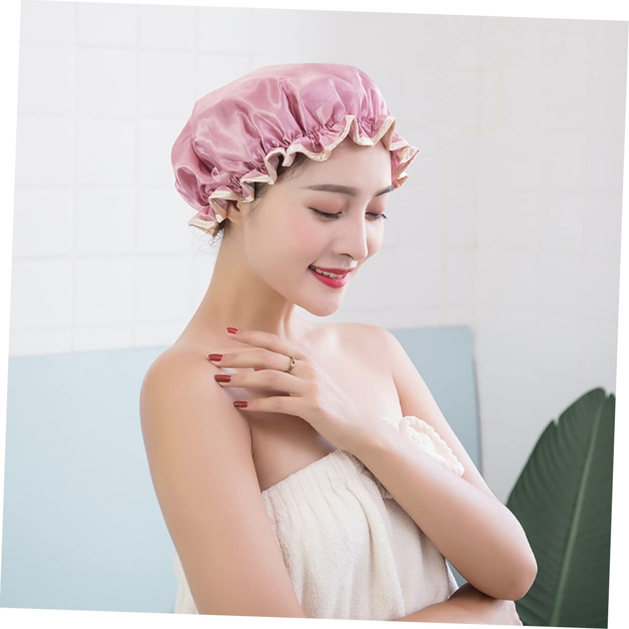 Angoily 12stücke Teiliges Duschhauben Doppel-layer Wasserdichte Duschkappen Für Haarpflege Schickes Design Champagner Und Mauve Für Zuhause Und Salongebrauch