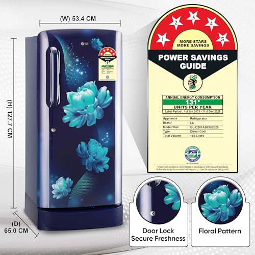 Image of LG 190L 4 Star Inverter Direct-Cool Single Door Refrigerator (GL-D201ABCY, Blue Charm, Base stand with drawer)