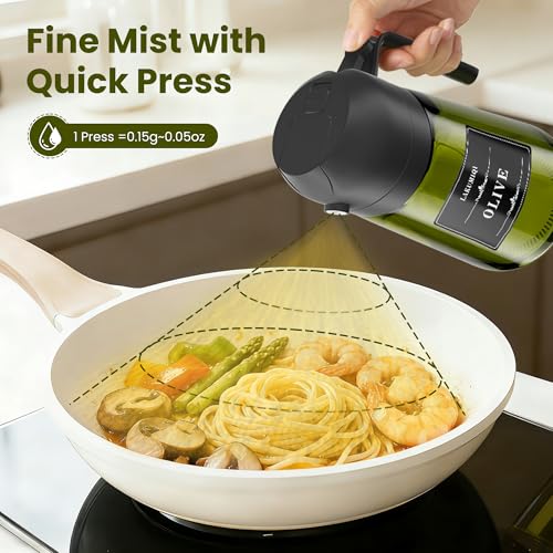 Image of Oliver Oil Sprayer Dispenser for Cooking Bottle 16oz Green Glass 2pcs Black | 2-in-1 Lightproof Borosilicate Glass Oil Bottle, Wide Mouth for Easy Refill Clean