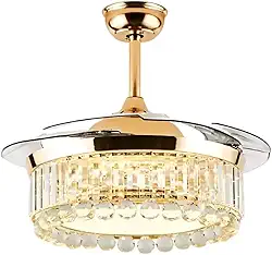 Ventilador De Teto Retrátil Cristal Dourado 4 Pás Led Branco Quente E Frio Alto Padrão Great Home 110/220v