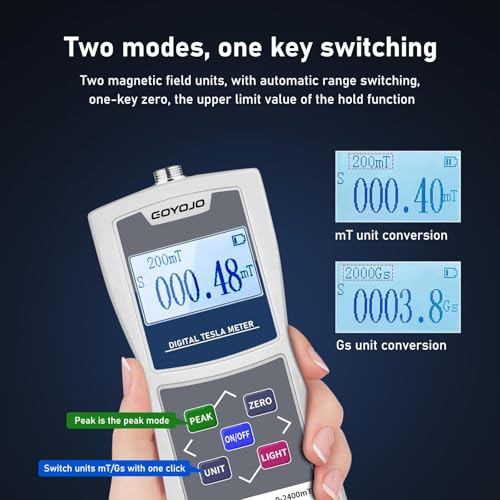 Image of GOYOJO Digital Gauss Meter (2400mT /24000Gs), High Accuracy Magnetic Field Tester for DC Magnet Measurement, Permanent Magnets, Motors, Speakers, and Industrial Applications, ±1% Accuracy