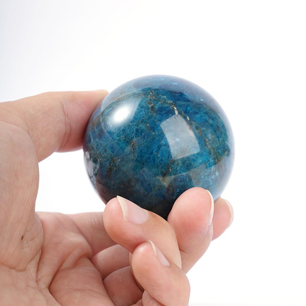 FOPURE Polished Blue Apatite Crystal Sphere | Ball Sculpture Figurine | Feng Shui Divination Gemstone |Decorations Gifts|Home Desk Decor,40~45mm