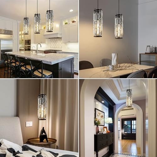 Lámpara colgante ajustable con LED de cristal para techos altos de dormitorio 5